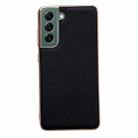 For Samsung Galaxy S22+ 5G Genuine Leather Luolai Series Nano Electroplating Phone Case(Black) - 1