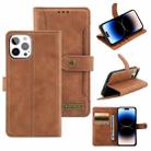 Copper Buckle Leather Phone Case For iPhone 14 Pro(Brown) - 1