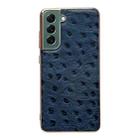 For Samsung Galaxy S21 5G Genuine Leather Ostrich Texture Series Nano Electroplating Phone Case(Blue) - 1