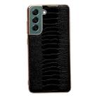 For Samsung Galaxy S21 5G Genuine Leather Weilai Series Nano Electroplating Phone Case(Black) - 1