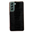 For Samsung Galaxy S22+ 5G Genuine Leather Weilai Series Nano Electroplating Phone Case(Black) - 1