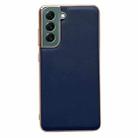 For Samsung Galaxy S21 5G Genuine Leather Xiaoya Series Nano Electroplating Phone Case(Blue) - 1