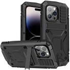 For iPhone 14 Pro R-JUST Shockproof Waterproof Dust-proof Case with Holder(Black) - 1