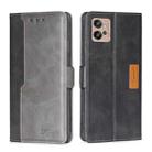 For Motorola Moto G32 4G Contrast Color Side Buckle Leather Phone Case(Black + Grey) - 1