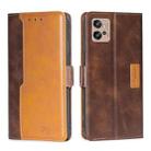 For Motorola Moto G32 4G Contrast Color Side Buckle Leather Phone Case(Dark Brown + Gold) - 1