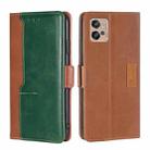 For Motorola Moto G32 4G Contrast Color Side Buckle Leather Phone Case(Light Brown + Green) - 1