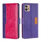 For Motorola Moto G32 4G Contrast Color Side Buckle Leather Phone Case(Purple + Rose Red) - 1