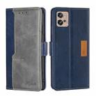 For Motorola Moto G32 4G Contrast Color Side Buckle Leather Phone Case(Blue + Grey) - 1