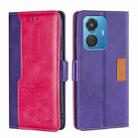 For vivo iQOO Z6 44W/vivo T1 Snapdragon 680 Contrast Color Side Buckle Leather Phone Case(Purple + Rose Red) - 1