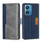 For vivo iQOO Z6 44W/vivo T1 Snapdragon 680 Contrast Color Side Buckle Leather Phone Case(Blue + Grey) - 1