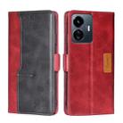 For vivo Y77 5G Global Contrast Color Side Buckle Leather Phone Case(Red + Black) - 1