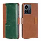 For vivo Y77 5G Global Contrast Color Side Buckle Leather Phone Case(Light Brown + Green) - 1