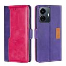 For vivo Y77 5G Global Contrast Color Side Buckle Leather Phone Case(Purple + Rose Red) - 1