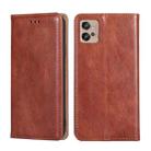 For Motorola Moto G32 4G Gloss Oil Solid Color Magnetic Leather Phone Case(Brown) - 1