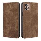 For Motorola Moto G32 4G RFID Anti-theft Brush Magnetic Leather Phone Case(Brown) - 1