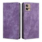 For Motorola Moto G32 4G RFID Anti-theft Brush Magnetic Leather Phone Case(Purple) - 1