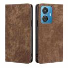 For vivo iQOO Z6 44W/T1 Snapdragon 680 RFID Anti-theft Brush Magnetic Leather Phone Case(Brown) - 1