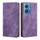 For vivo iQOO Z6 44W/T1 Snapdragon 680 RFID Anti-theft Brush Magnetic Leather Phone Case(Purple) - 1