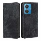 For vivo iQOO Z6 44W/T1 Snapdragon 680 RFID Anti-theft Brush Magnetic Leather Phone Case(Black) - 1