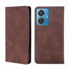 For vivo iQOO Z6 44W/T1 Snapdragon 680 Skin Feel Magnetic Horizontal Flip Leather Phone Case(Dark Brown) - 1