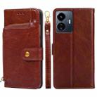 For vivo Y77 5G Global Zipper Bag Leather Phone Case(Brown) - 1