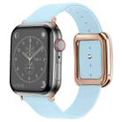 Rose Gold Square Buckle Microfiber Leather Watch Band For Apple Watch Ultra 49mm / Series 8&7 45mm / SE 2&6&SE&5&4 44mm / 3&2&1 42mm(Sky Blue) - 1