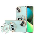 For iPhone 14 Emoji Astronaut Holder Phone Case with Lens Film (Light Cyan) - 1