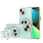 For iPhone 14 Plus Emoji Astronaut Holder Phone Case with Lens Film (Light Cyan) - 1