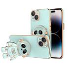 For iPhone 14 Pro Emoji Astronaut Holder Phone Case with Lens Film(Light Cyan) - 1