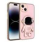 For iPhone 14 Pro Max Plating Astronaut Holder Phone Case (Pink) - 1