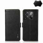 For OnePlus 10T/Ace Pro KHAZNEH Side-Magnetic Litchi Genuine Leather RFID Phone Case(Black) - 1
