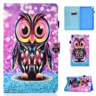 Sewing Thread Left and Right Flat Leather Case with Pen Cover & Card Slot & Buckle Anti-skid Strip and Bracket(Owl) - 1