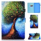 Sewing Thread Left and Right Flat Leather Case with Pen Cover & Card Slot & Buckle Anti-skid Strip and Bracket(Abstract Tree) - 1