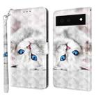 For Google Pixel 6a 3D Painted Leather Phone Case(Reflection White Cat) - 1