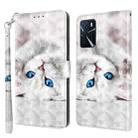 For OPPO A16 / A16s / A54s 3D Painted Leather Phone Case(Reflection White Cat) - 1