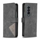 For Samsung Galaxy Z Fold4 BF05 Magnetic Buckle Rhombus Texture Leather Phone Case(Black) - 1