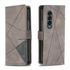 For Samsung Galaxy Z Fold4 BF05 Magnetic Buckle Rhombus Texture Leather Phone Case(Grey) - 1