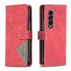 For Samsung Galaxy Z Fold4 BF05 Magnetic Buckle Rhombus Texture Leather Phone Case(Red) - 1