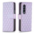 For Samsung Galaxy Z Fold4 Diamond Lattice Wallet Leather Flip Phone Case(Purple) - 1