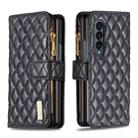 For Samsung Galaxy Z Fold4 Diamond Lattice Zipper Wallet Leather Flip Phone Case(Black) - 1