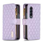 For Samsung Galaxy Z Fold4 Diamond Lattice Zipper Wallet Leather Flip Phone Case(Purple) - 1