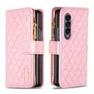 For Samsung Galaxy Z Fold4 Diamond Lattice Zipper Wallet Leather Flip Phone Case(Pink) - 1