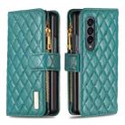 For Samsung Galaxy Z Fold4 Diamond Lattice Zipper Wallet Leather Flip Phone Case(Green) - 1