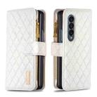 For Samsung Galaxy Z Fold4 Diamond Lattice Zipper Wallet Leather Flip Phone Case(White) - 1