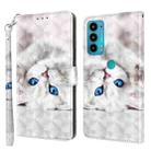 For Motorola Moto E20 / E30 / E40 3D Painted Leather Phone Case(Reflection White Cat) - 1