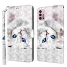 For Motorola Moto G10 / G20 / G30 3D Painted Leather Phone Case(Reflection White Cat) - 1