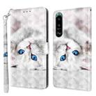For Sony Xperia 5 III 3D Painted Leather Phone Case(Reflection White Cat) - 1