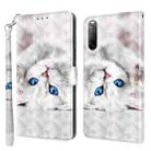 For Sony Xperia 10 II 3D Painted Leather Phone Case(Reflection White Cat) - 1