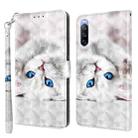 For Sony Xperia 10 III 3D Painted Leather Phone Case(Reflection White Cat) - 1