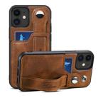 For iPhone 12 Suteni 215 Wrist Strap PU Phone Case(Brown) - 1
